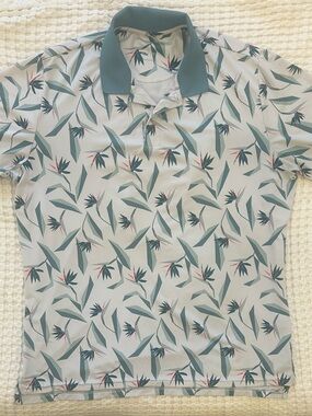 Men's Bonobos Light Gray Tropical Print Polo Shirt with Teal Collar